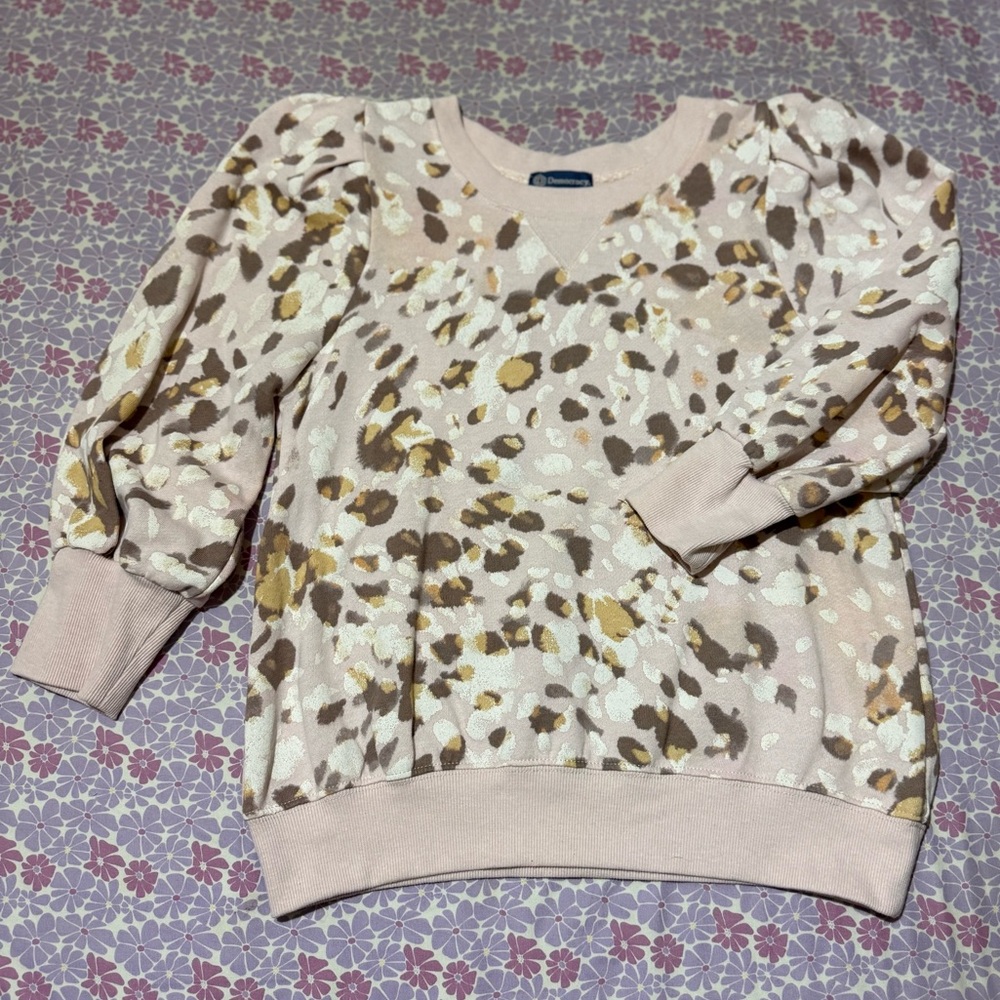 Democracy Pink Leopard-Print V-Neck Sweater with Gold Accents
